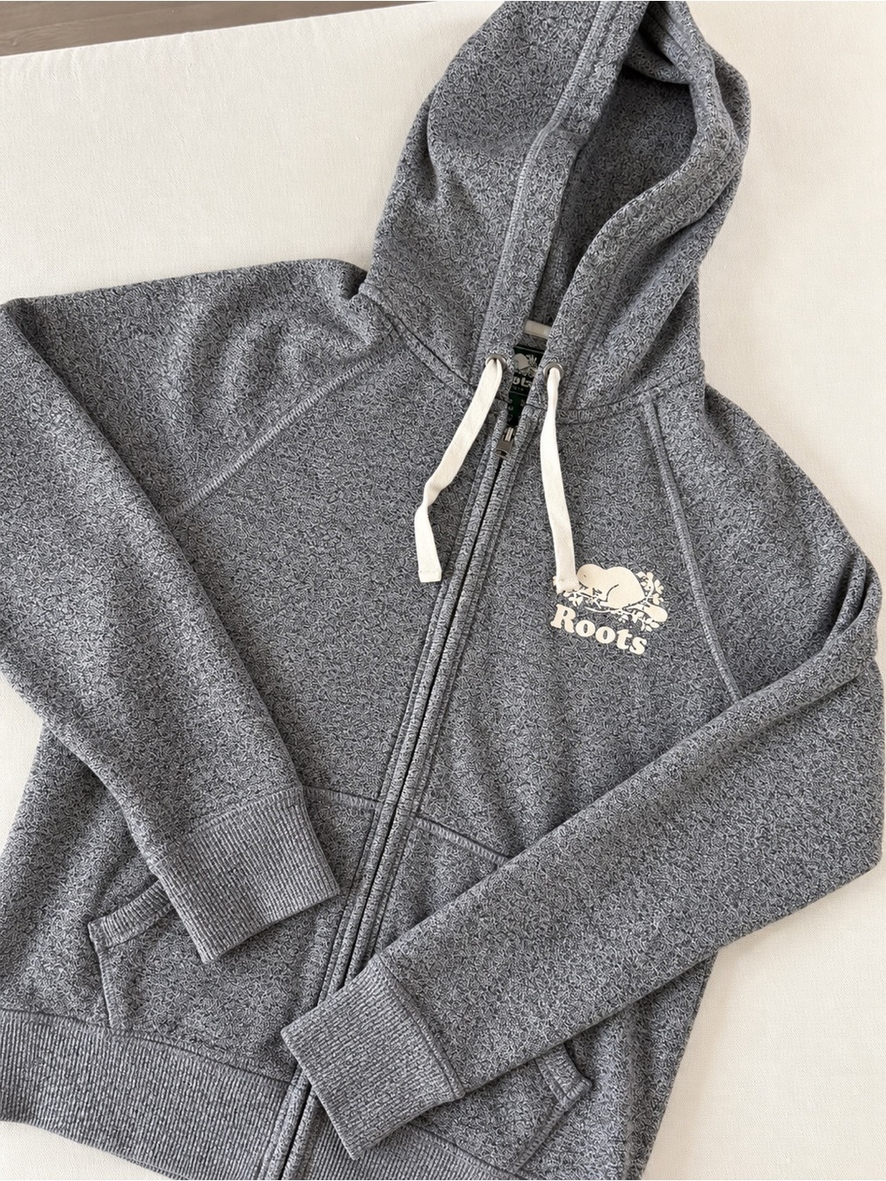 Roots Gray Zip-Up Hoodie with Cream Logo